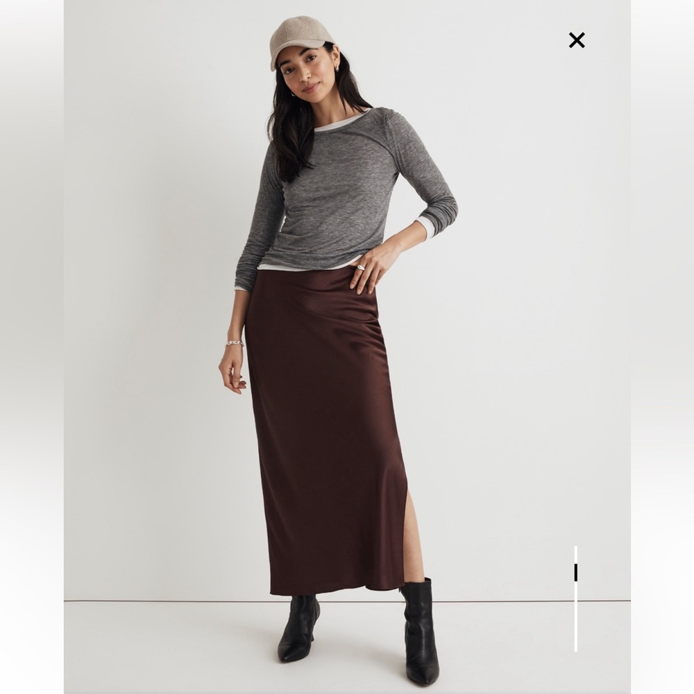 Madewell Satin Maxi Slip Skirt in Cherry Wood